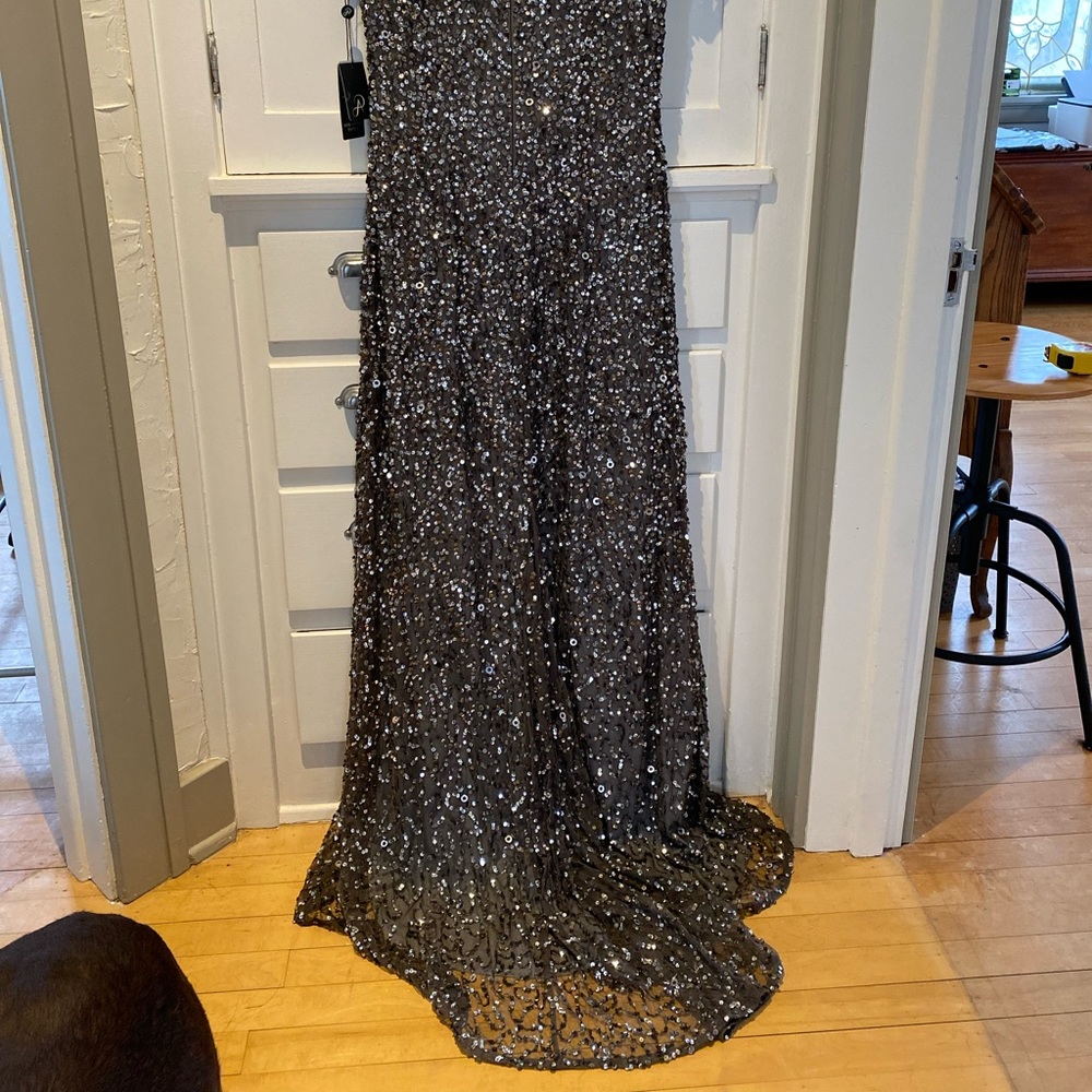 Silver beaded gown Adrianne Papell